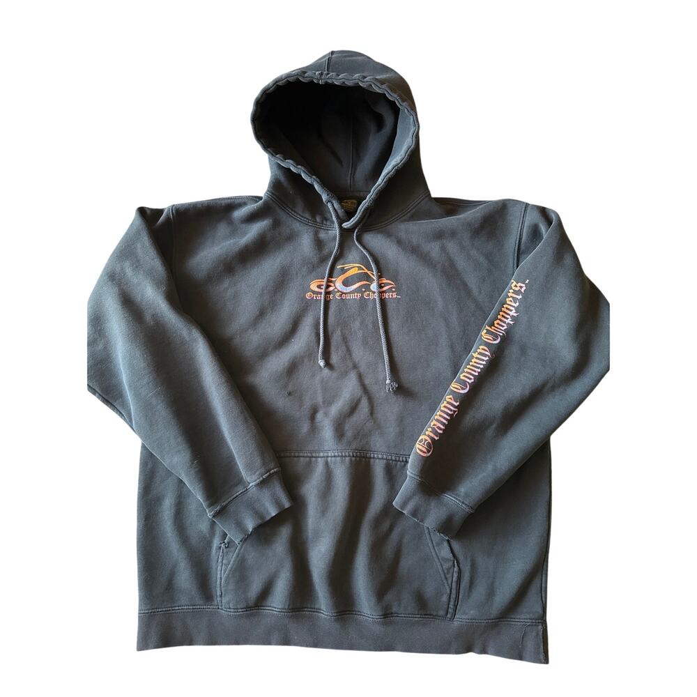 Vintage OCC Orange County Choppers USA Made Faded Black Medium Hoodie Sleeve Hit